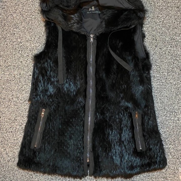 Neiman Marcus FUR Hooded Jacket Coat NEW! $885 Rabbit Vest Elie Tahari Hood xs - Picture 3 of 9